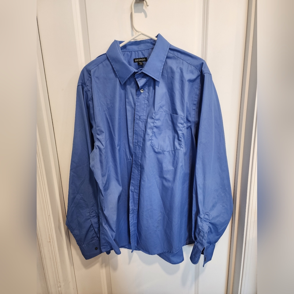 Men's Classic Blue Long Sleeve Button Down Dress Shirt XL